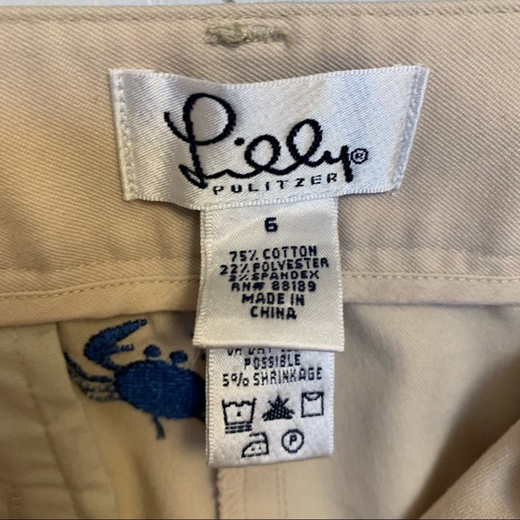 Lily Pulitzer Khaki Chino Capri Crop Pants Embroidered Blue Crabs Size 6 - Picture 10 of 10
